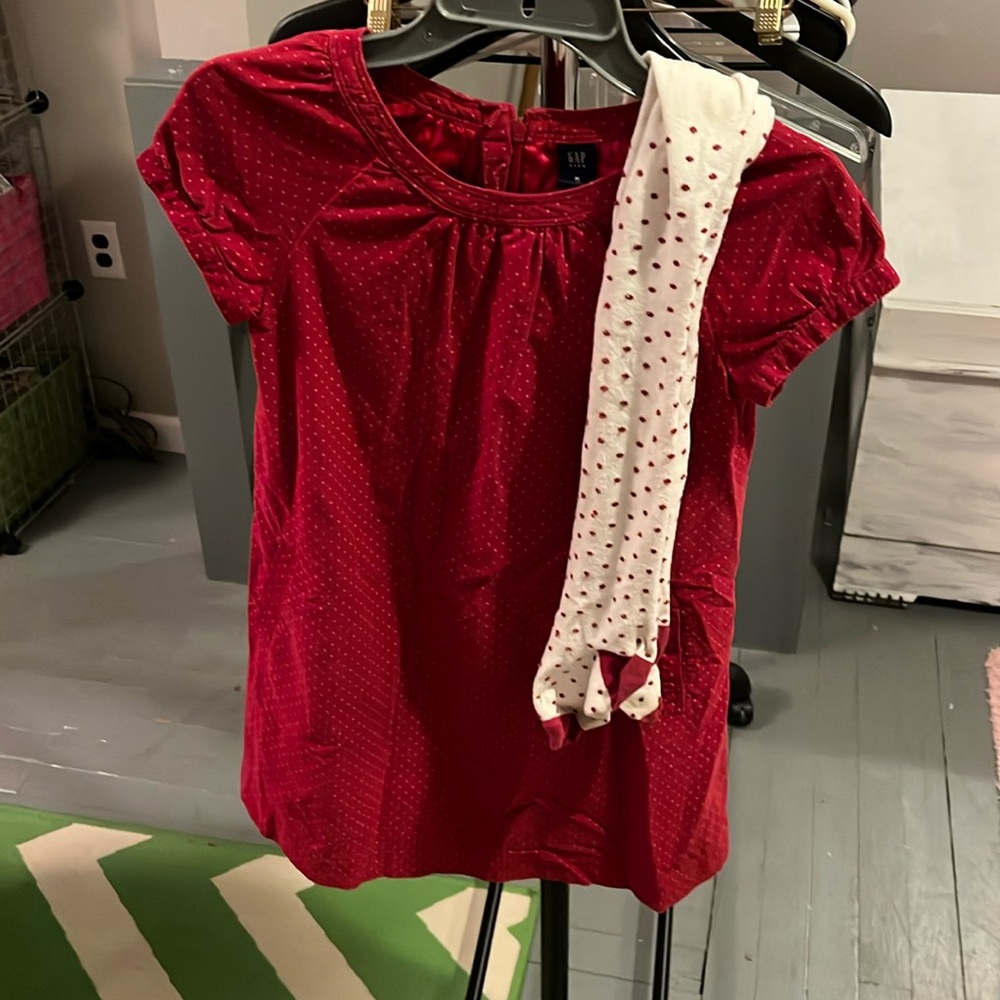 Gap red polka dot holiday dress with matching tights